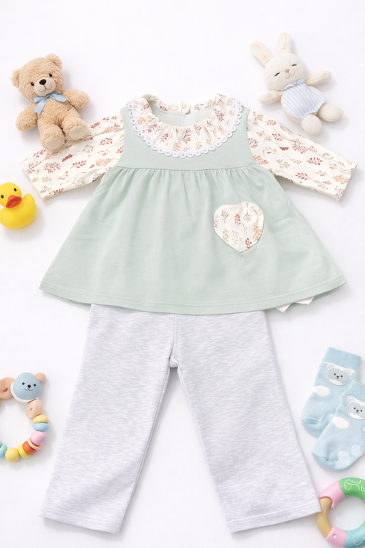 Mint Bloom Baby Girl Tunic Set