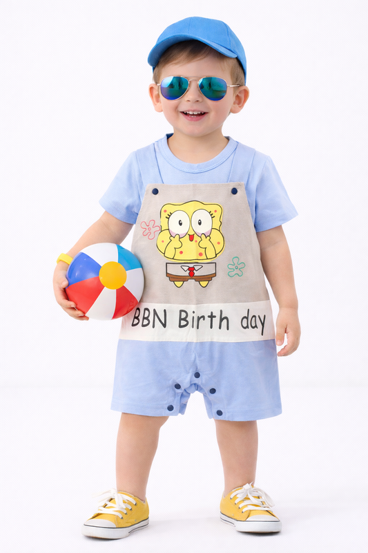 BBN Birthday Dungaree Romper Set – Blue