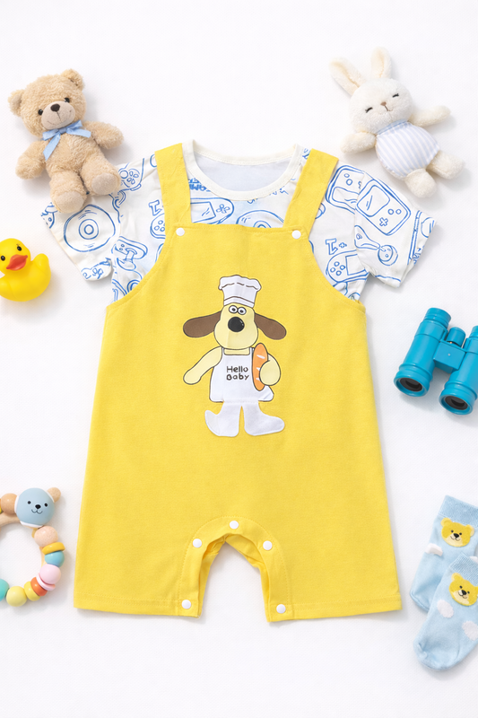 Hello Baby Chef Dungaree Romper Set – Yellow