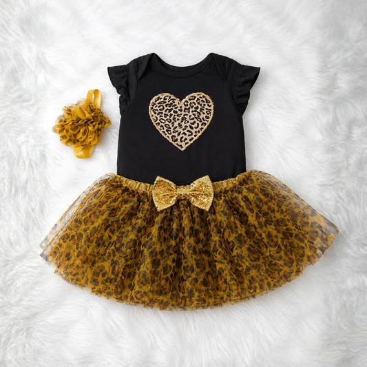 Wild Heart Leopard Tutu Frock Set – 3 Piece Outfit
