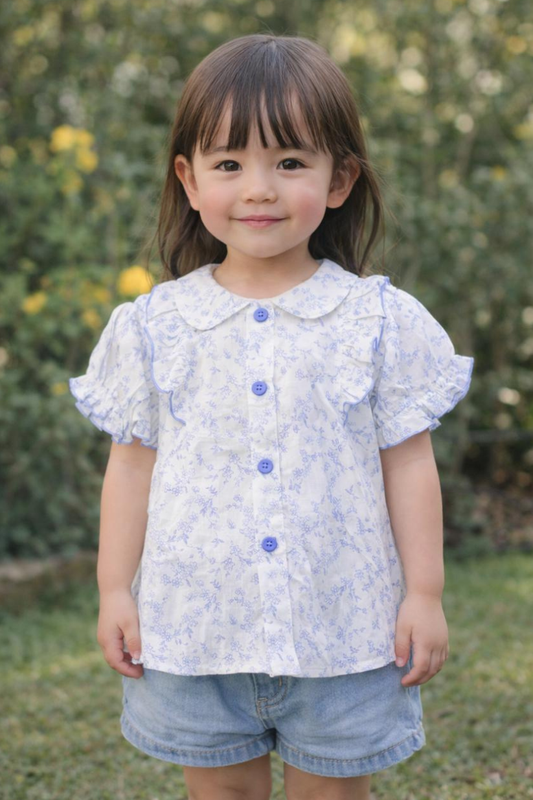 Blue Blossom Frill Top