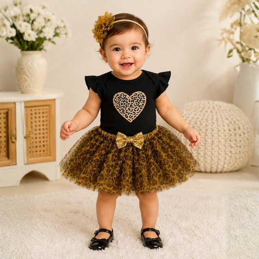Wild Heart Leopard Tutu Frock Set – 3 Piece Outfit