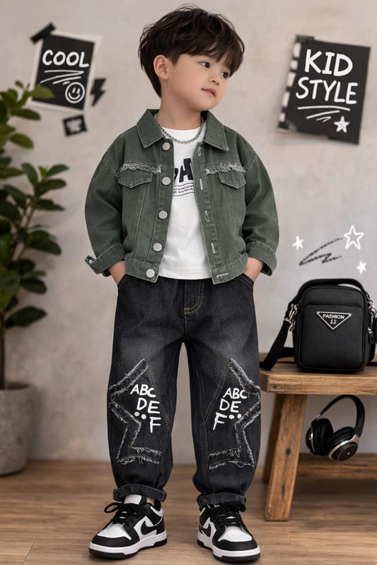 Kids Denim 3-Piece Set (Jacket + Full-Sleeve T-Shirt + Jeans)