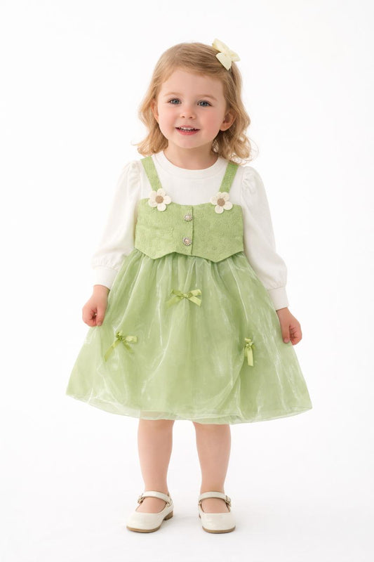 Floral Green Dress Set for Girls