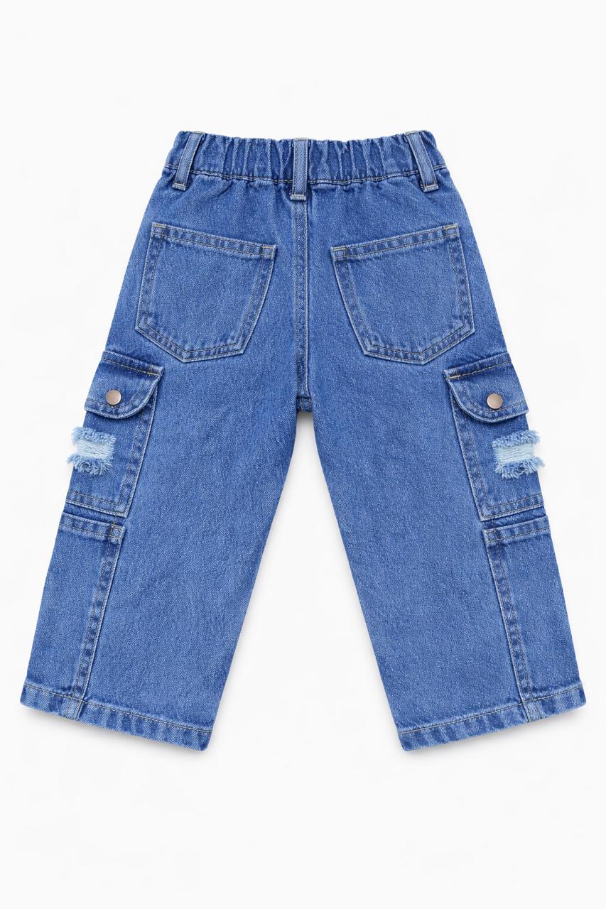 Kids Light Blue Distressed Denim Cargo Jeans