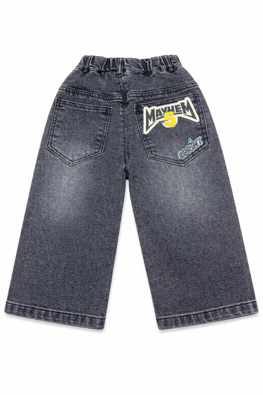 Kids Charcoal Wide-Leg Denim Jeans