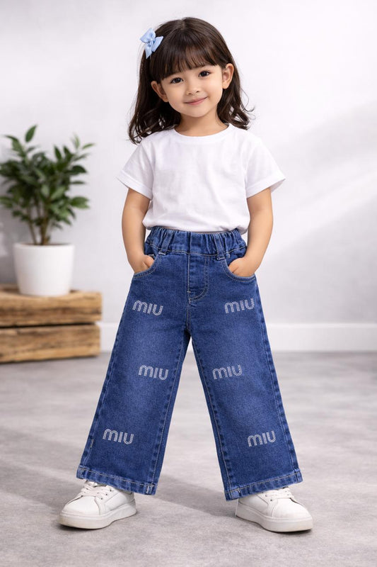 Girls Rhinestone Details Denim Jeans