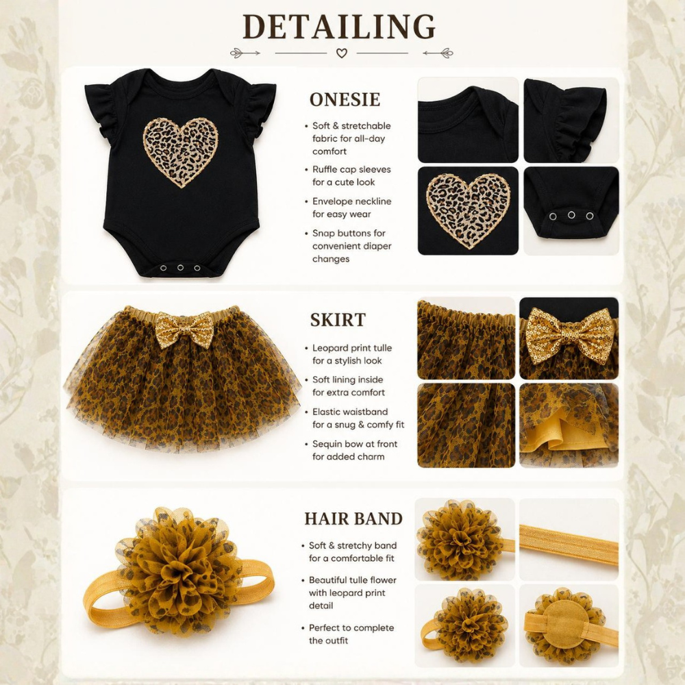 Wild Heart Leopard Tutu Frock Set – 3 Piece Outfit