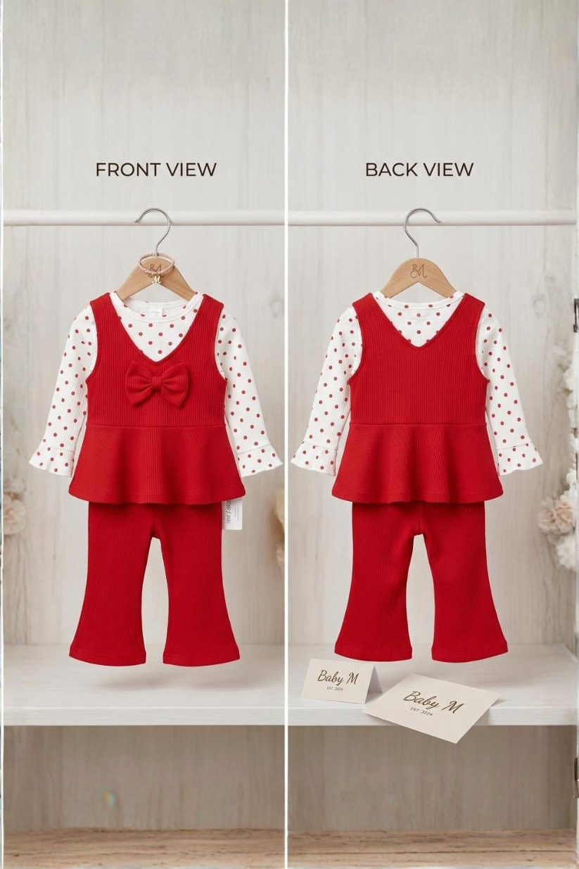 Red Bow Peplum Set