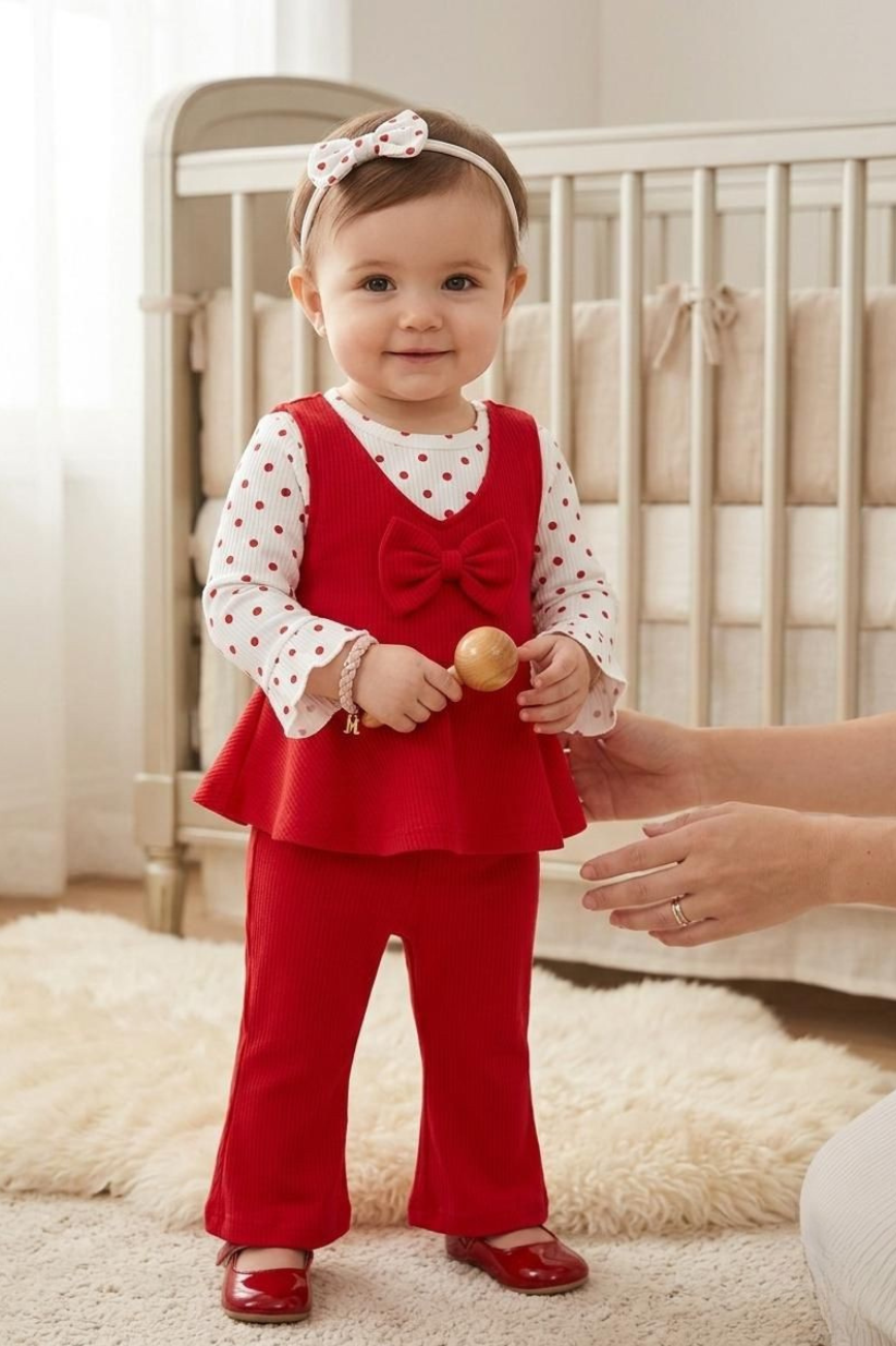 Red Bow Peplum Set