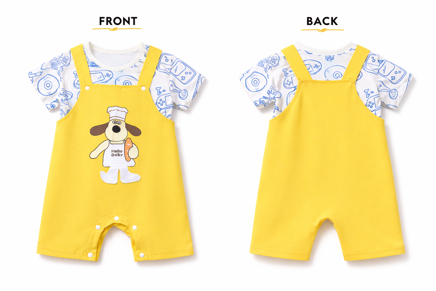 Hello Baby Chef Dungaree Romper Set – Yellow
