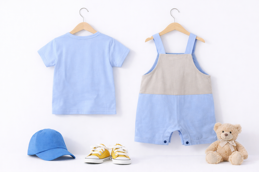 BBN Birthday Dungaree Romper Set – Blue