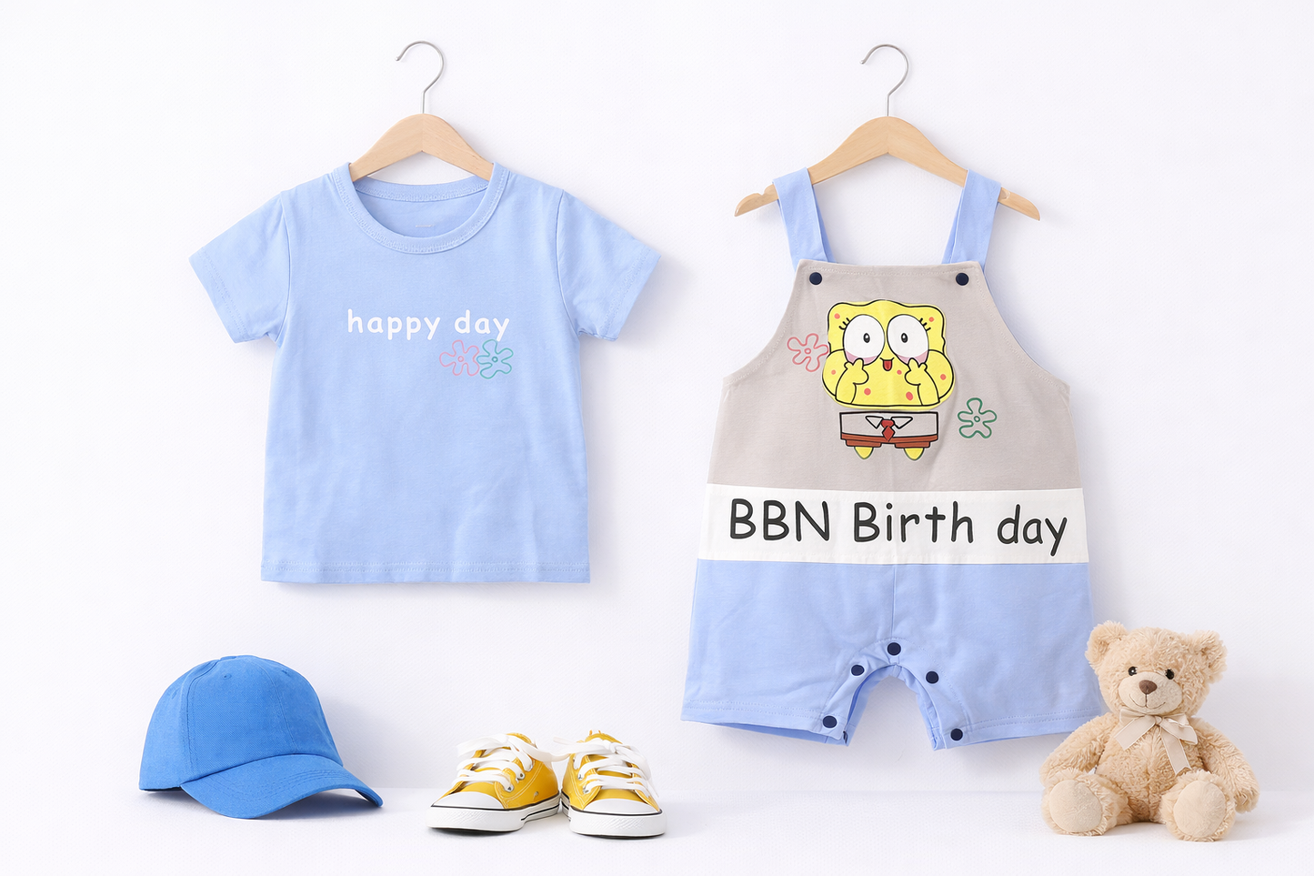 BBN Birthday Dungaree Romper Set – Blue