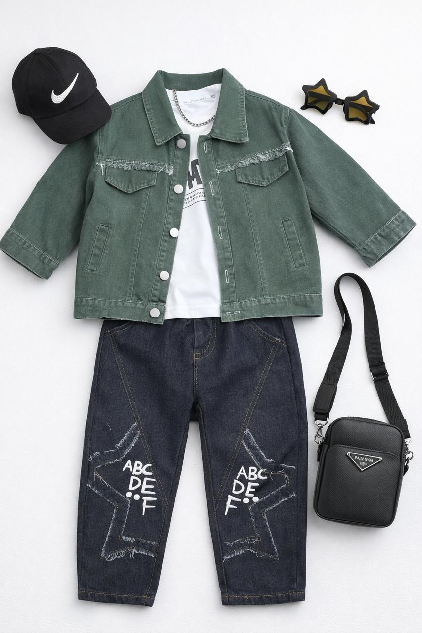 Kids Denim 3-Piece Set (Jacket + Full-Sleeve T-Shirt + Jeans)
