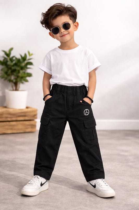 Black Solid Cargo Pants