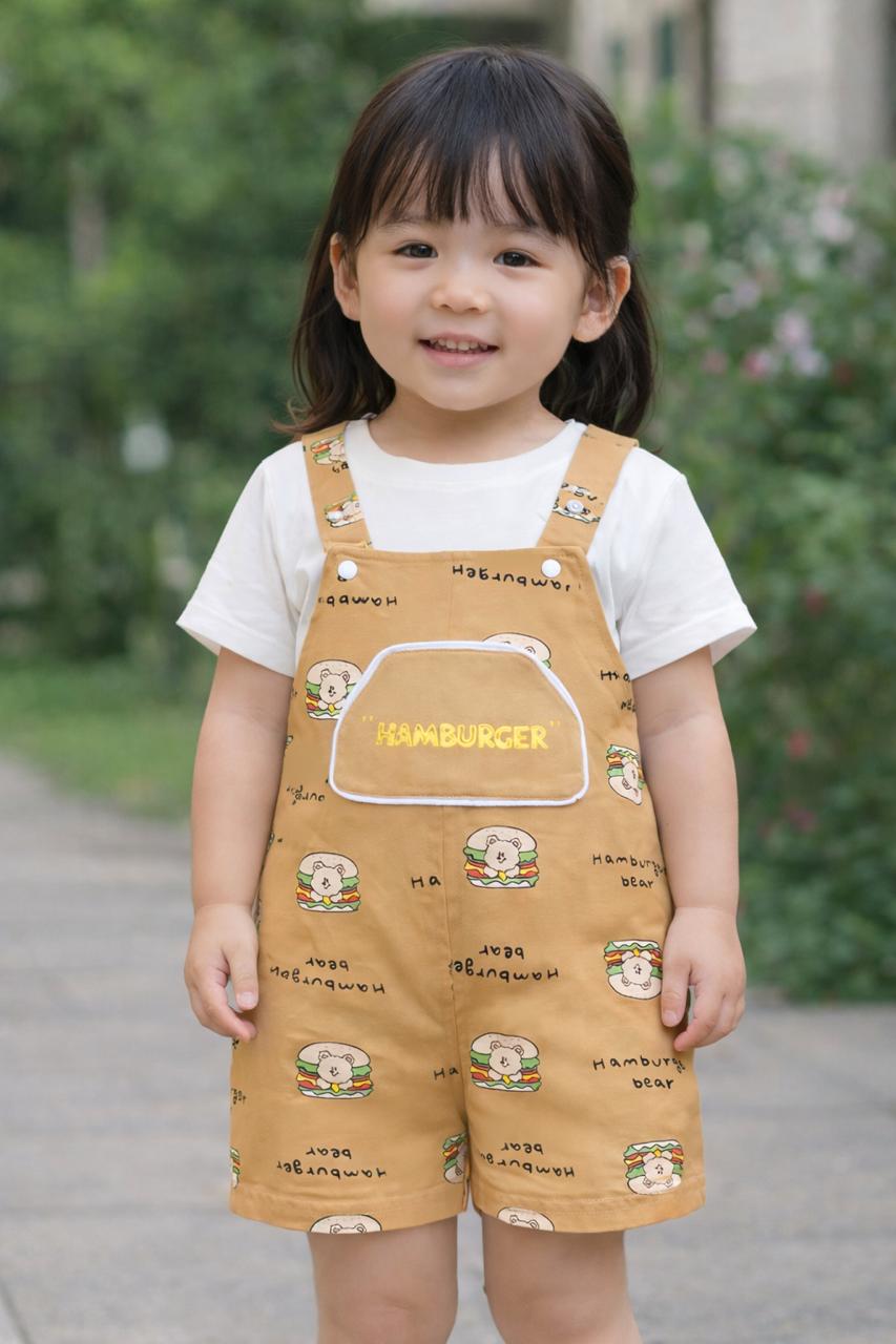 Hamburger Bear Dungaree Set with Plain T-Shirt