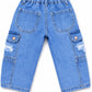 Kids Light Blue Distressed Denim Cargo Jeans