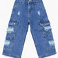 Kids Light Blue Distressed Denim Cargo Jeans