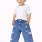 Kids Light Blue Distressed Denim Cargo Jeans