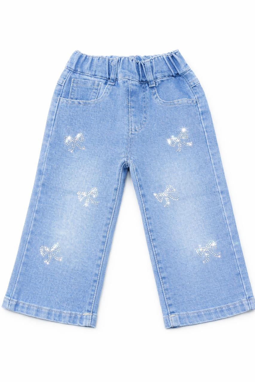 Girls Light Blue Bow Embellished Denim Jeans