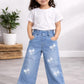 Girls Light Blue Bow Embellished Denim Jeans