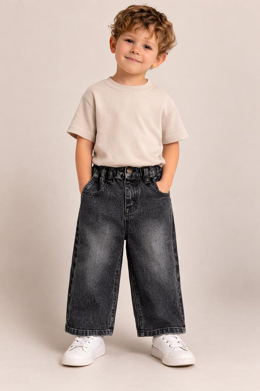 Kids Charcoal Wide-Leg Denim Jeans